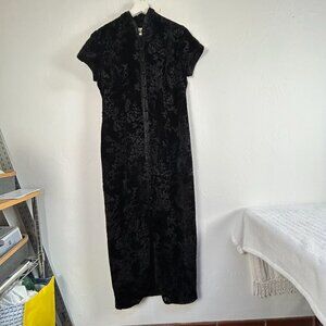 Vintage 90s Jones New York Womens Black Floral Burnout Velvet Maxi Dress Size 10